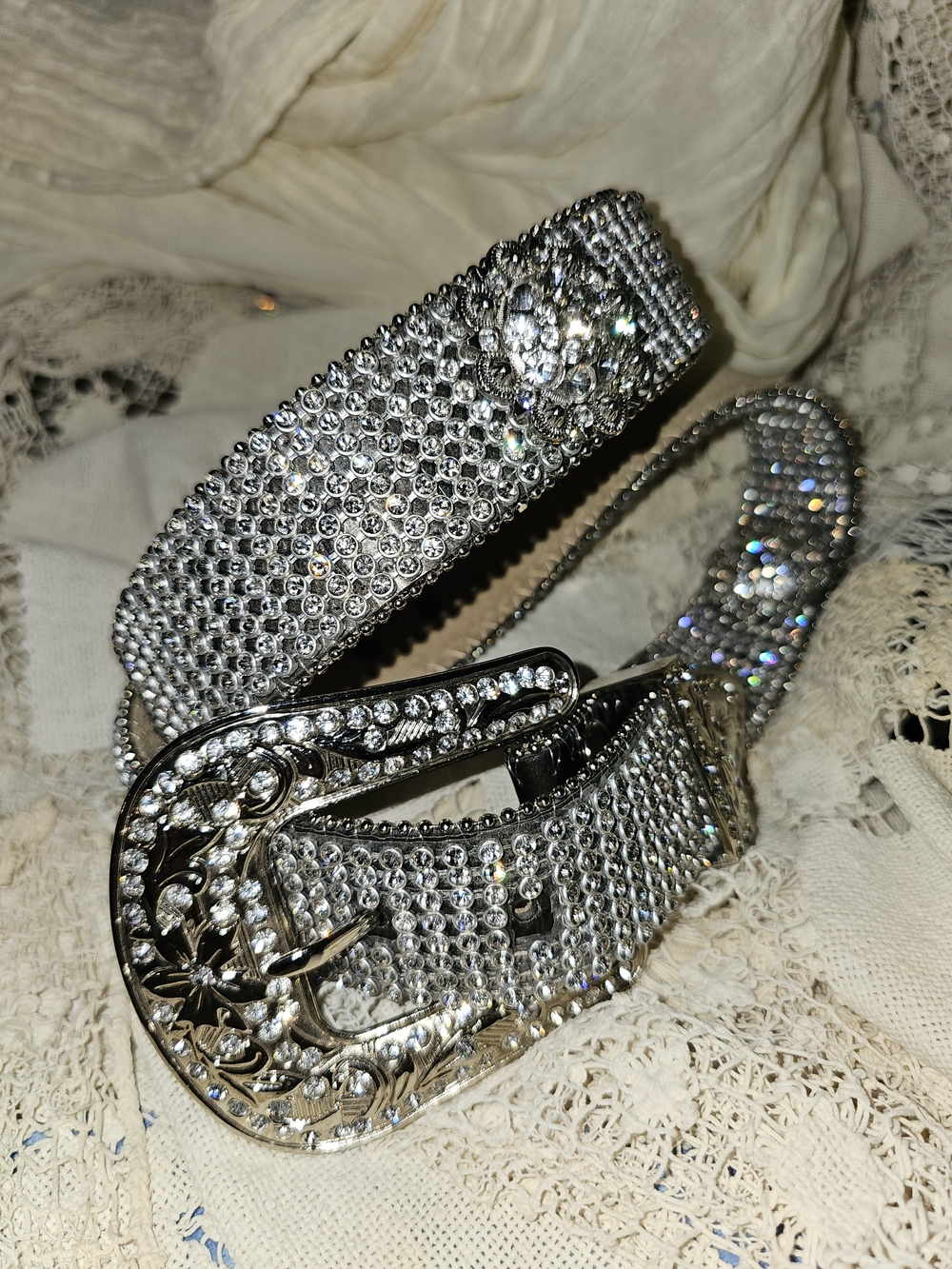 Nacoona Belt Bling Sparkle Women's Leather Belt with Silver Removable Buckle